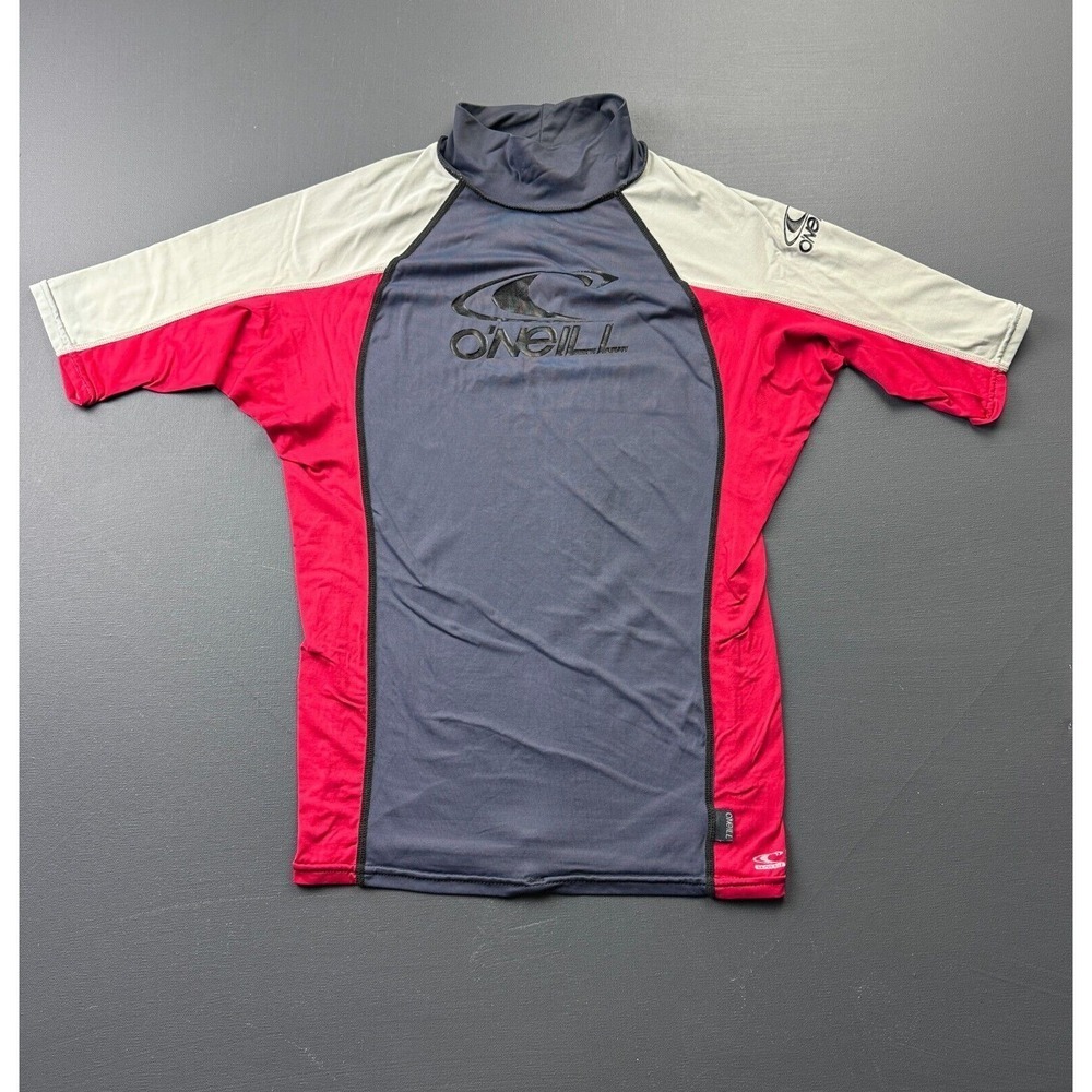 O'Neill Rash Guard Boys Large Gray Red UPF 50+ Surf Swim Shirt Short Sleeve